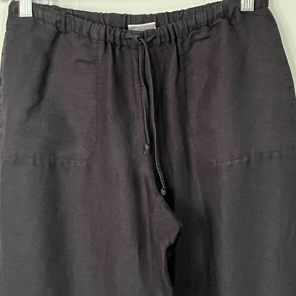 Chico's Linen Blend Black Pull On Wide Leg Pant 0 Small Elastic Waist with Ties - Picture 2 of 8